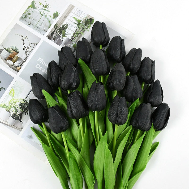 Artificial Tulip Bouquet for Home and Weddings – Lifelike Floral Decoration-Tulip Bouquet-Unique Casa-10 Pieces-Black-Unique Casa
