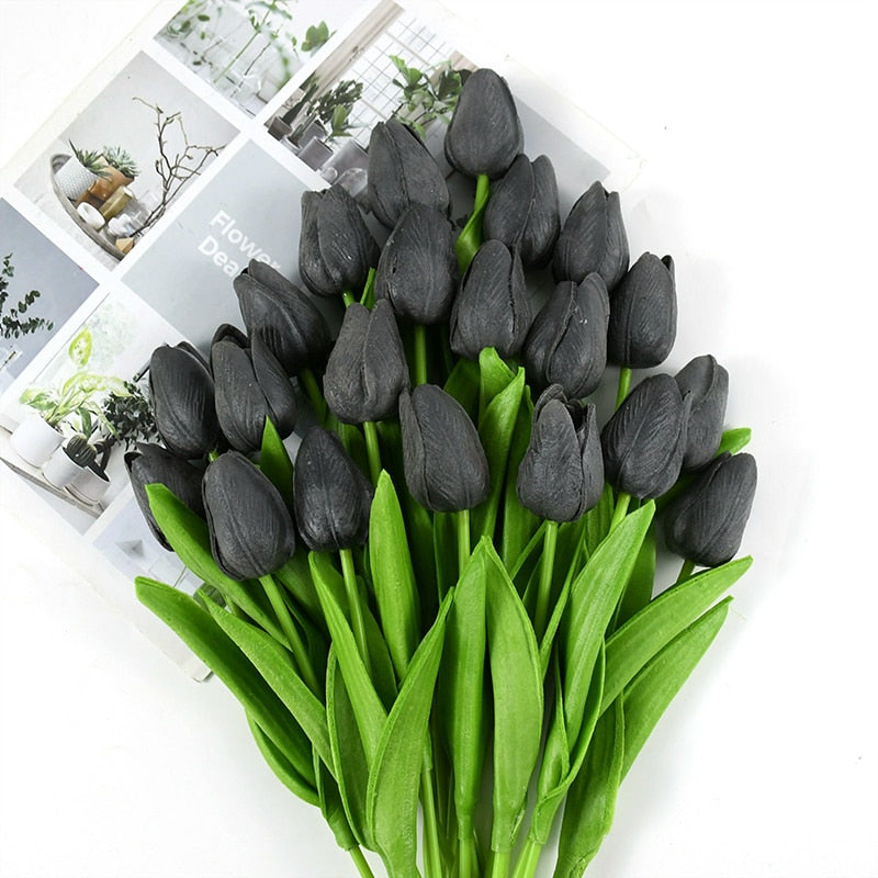 Artificial Tulip Bouquet for Home and Weddings – Lifelike Floral Decoration-Tulip Bouquet-Unique Casa-10 Pieces-Grey-Unique Casa