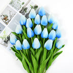 Artificial Tulip Bouquet for Home and Weddings – Lifelike Floral Decoration-Tulip Bouquet-Unique Casa-10 Pieces-Light Blue White-Unique Casa