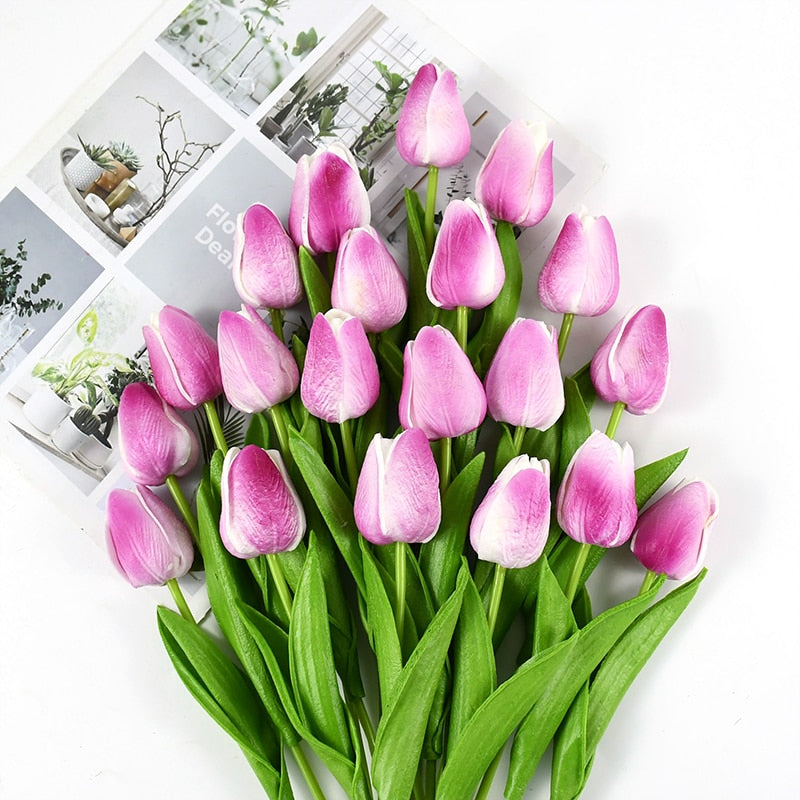 Artificial Tulip Bouquet for Home and Weddings – Lifelike Floral Decoration-Tulip Bouquet-Unique Casa-10 Pieces-Pink-White-Unique Casa