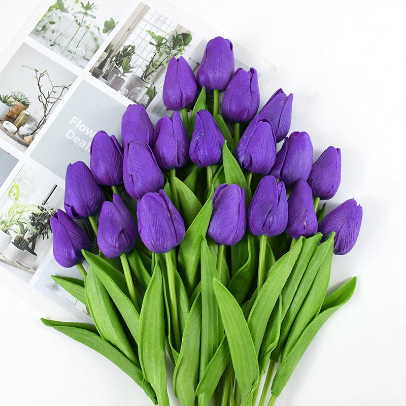 Artificial Tulip Bouquet for Home and Weddings – Lifelike Floral Decoration-Tulip Bouquet-Unique Casa-10 Pieces-Purple-Unique Casa