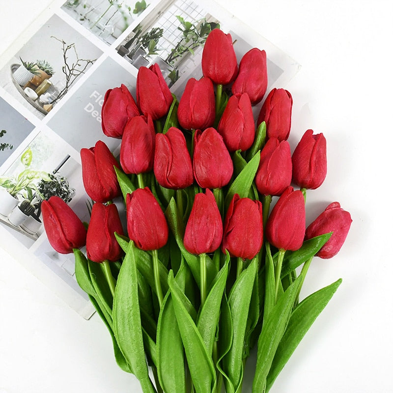 Artificial Tulip Bouquet for Home and Weddings – Lifelike Floral Decoration-Tulip Bouquet-Unique Casa-10 Pieces-Red-Unique Casa