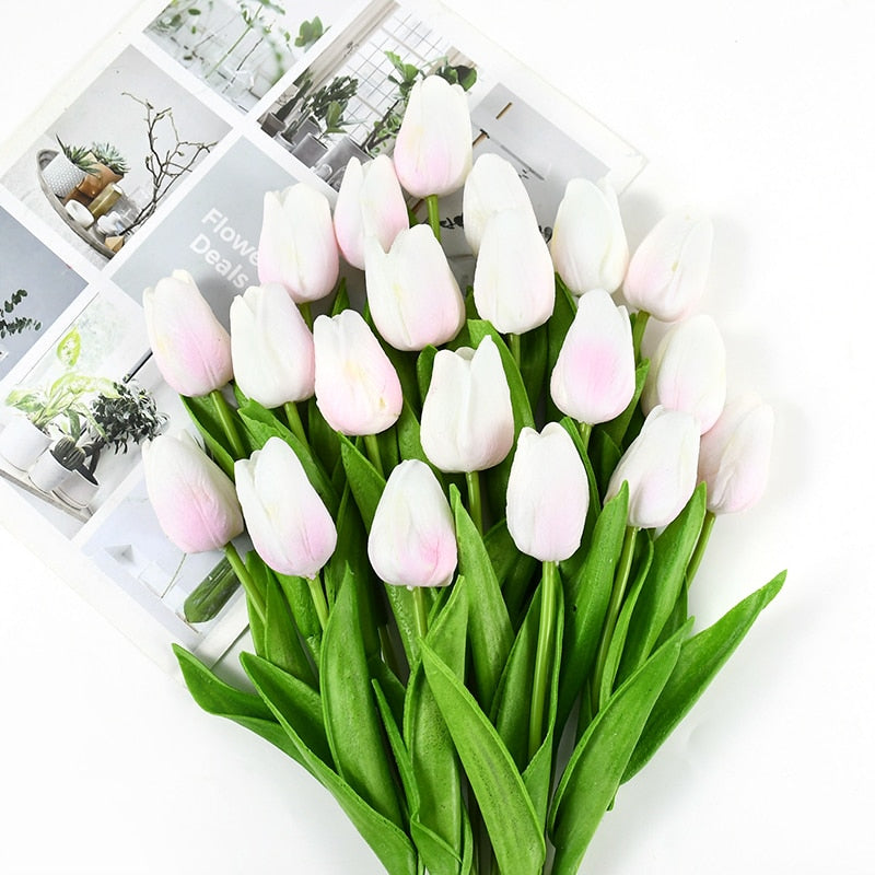 Artificial Tulip Bouquet for Home and Weddings – Lifelike Floral Decoration-Tulip Bouquet-Unique Casa-10 Pieces-White Pink-Unique Casa
