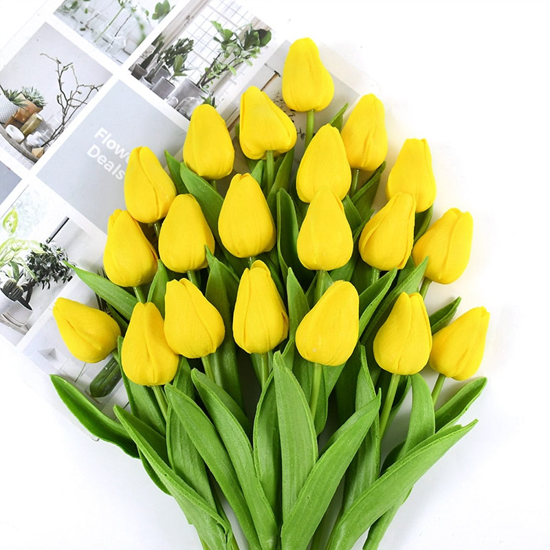 Artificial Tulip Bouquet for Home and Weddings – Lifelike Floral Decoration-Tulip Bouquet-Unique Casa-10 Pieces-Yellow b-Unique Casa