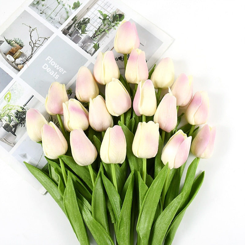 Artificial Tulip Bouquet for Home and Weddings – Lifelike Floral Decoration-Tulip Bouquet-Unique Casa-10 Pieces-Yellow Pink-Unique Casa