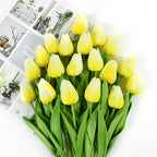 Artificial Tulip Bouquet for Home and Weddings – Lifelike Floral Decoration-Tulip Bouquet-Unique Casa-10 Pieces-Yellow White-Unique Casa