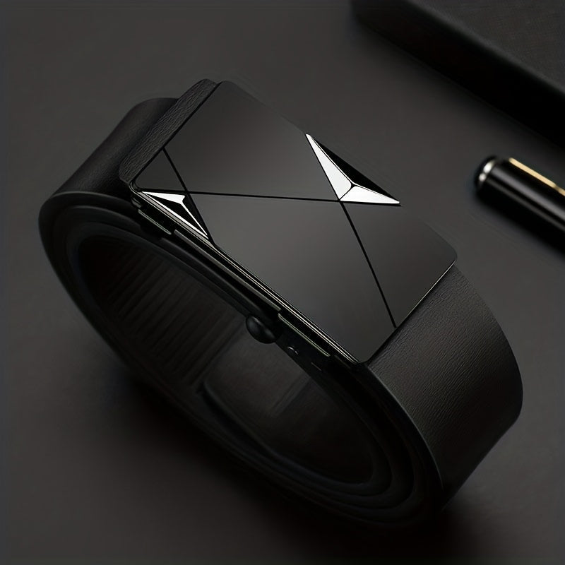 Men’s Leather Belt with Automatic Buckle – Adjustable Dress Belt for Casual or Formal Wear