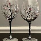 Four Seasons Tree Wine Glasses Hand-Painted Artistic Design For Elegant Sipping-Glassware-Unique Casa-Winter-Glass with stem-Unique Casa