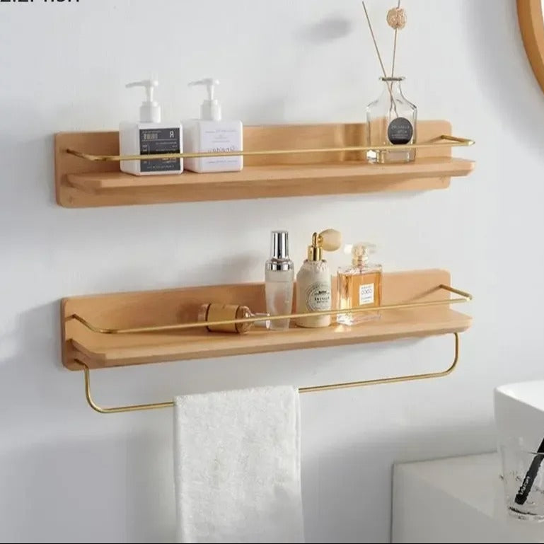 Bamboo Wall-Mounted Shelves – Elegant Storage for Bathroom Organization 1