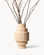 Beige Travertine Floor Vase – Geometric Modern Design-Vase-Unique Casa