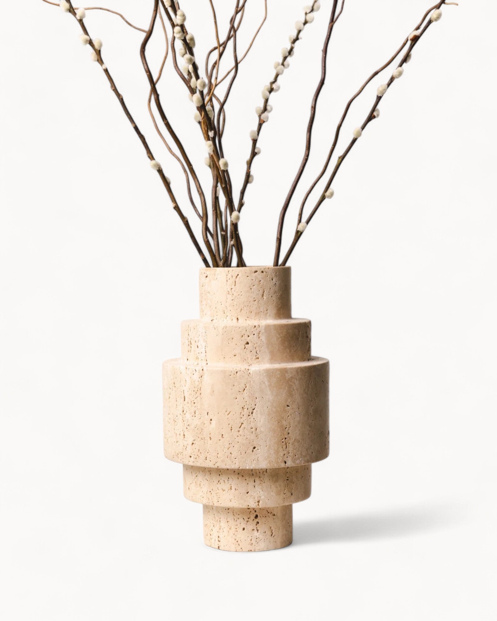 Beige Travertine Floor Vase – Geometric Modern Design-Vase-Unique Casa