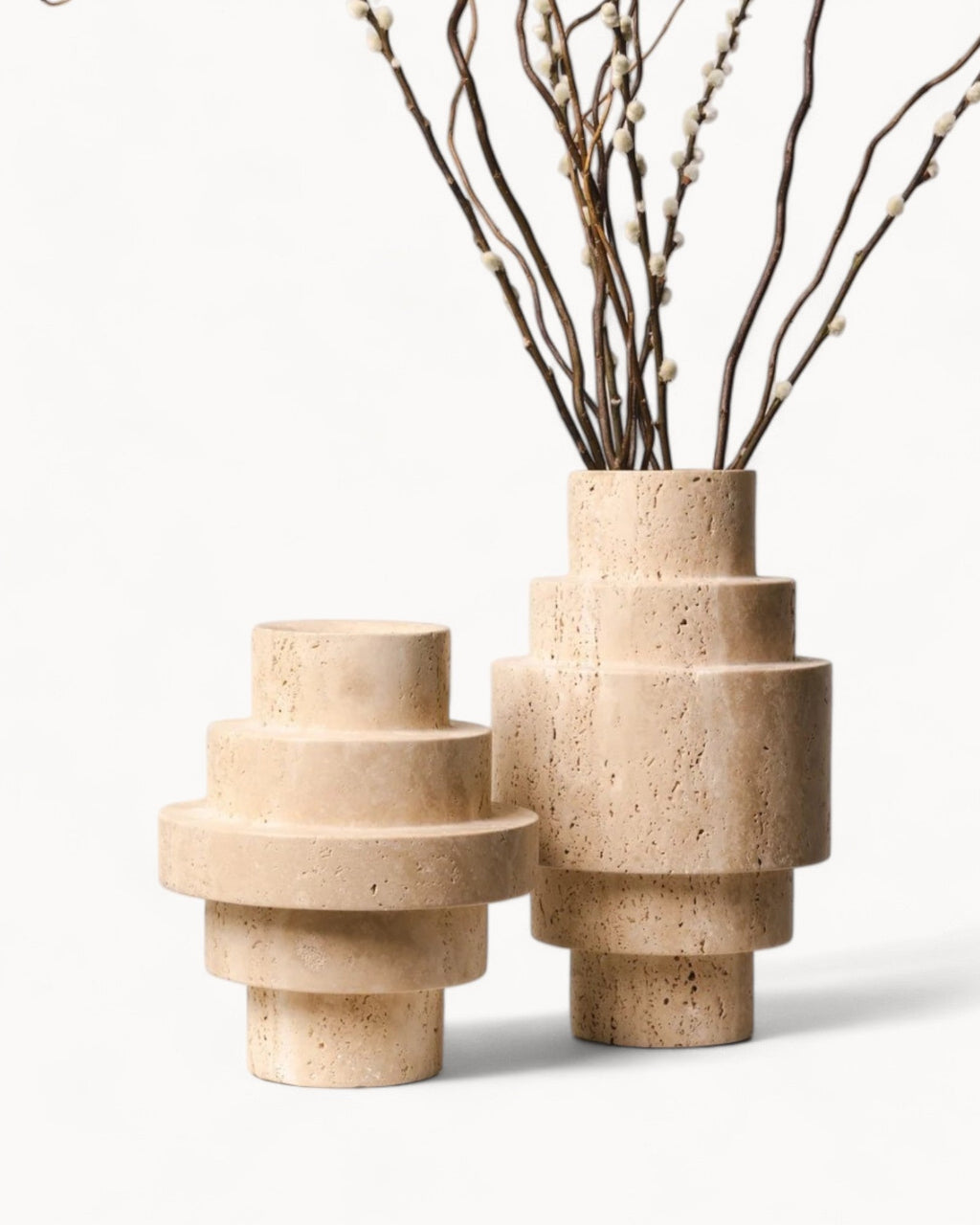 Beige Travertine Floor Vase – Geometric Modern Design-Vase-Unique Casa