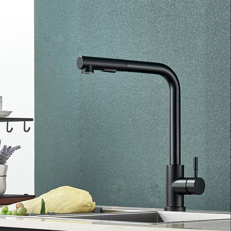 Black Kitchen Mixer Tap with Pull-Out Spray – 360° Rotating Sink Faucet 3