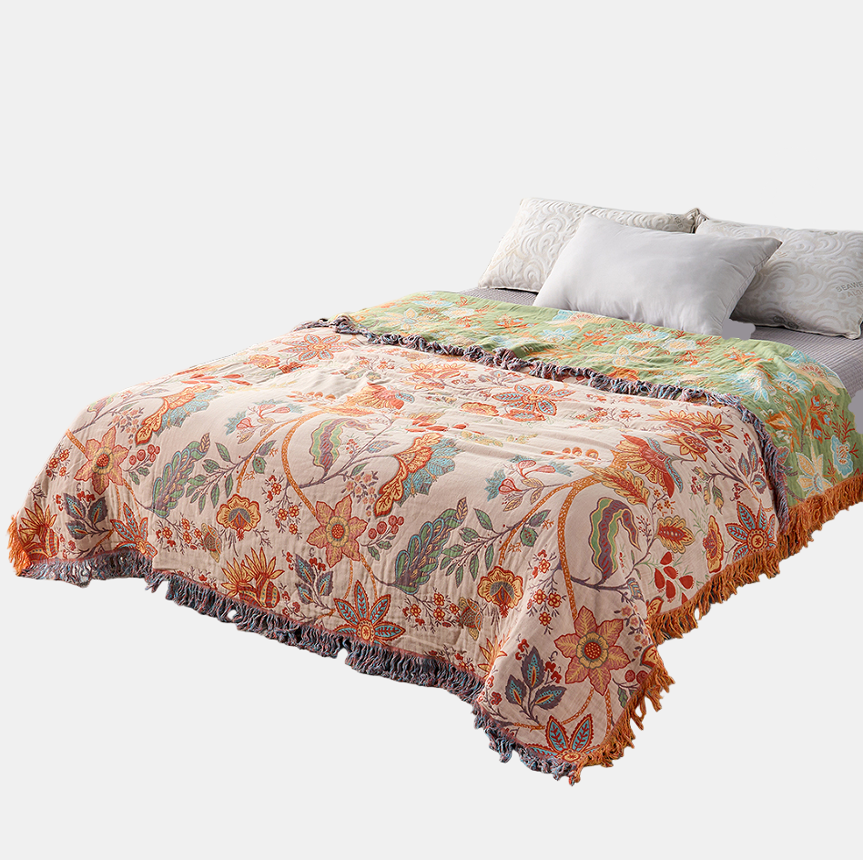 Boho Floral Throw Blanket – Soft Cotton Blanket for Living Room Decor 2