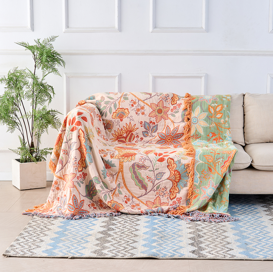 Boho Floral Throw Blanket – Soft Cotton Blanket for Living Room Decor 0
