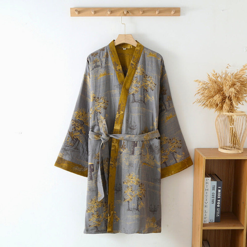 Breathable Cotton Kimono Bathrobe - Elegant Women's Dressing Gown for Spa 2