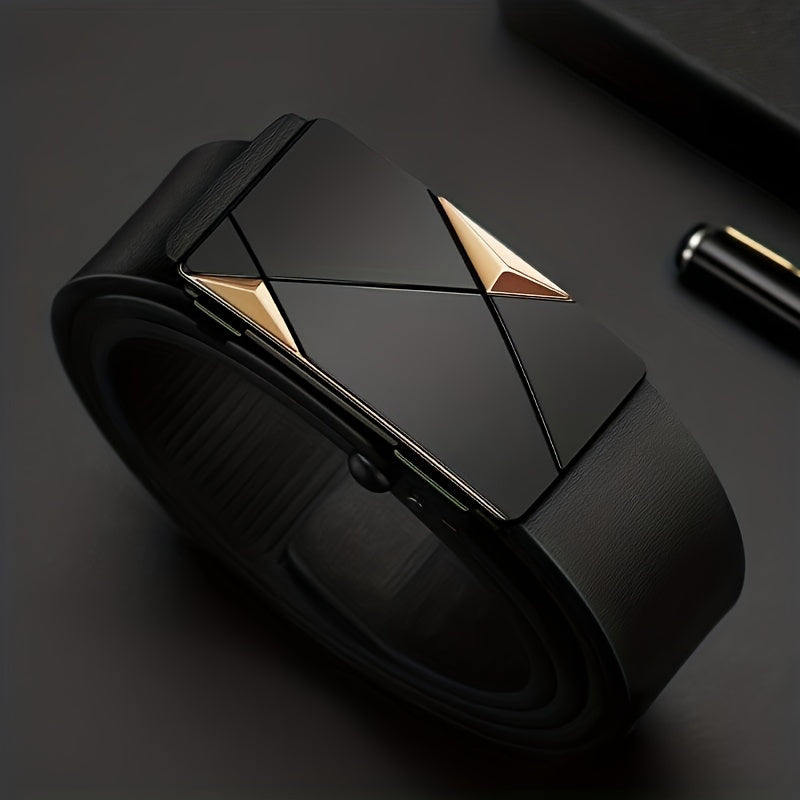 Men’s Leather Belt with Automatic Buckle – Adjustable Dress Belt for Casual or Formal Wear