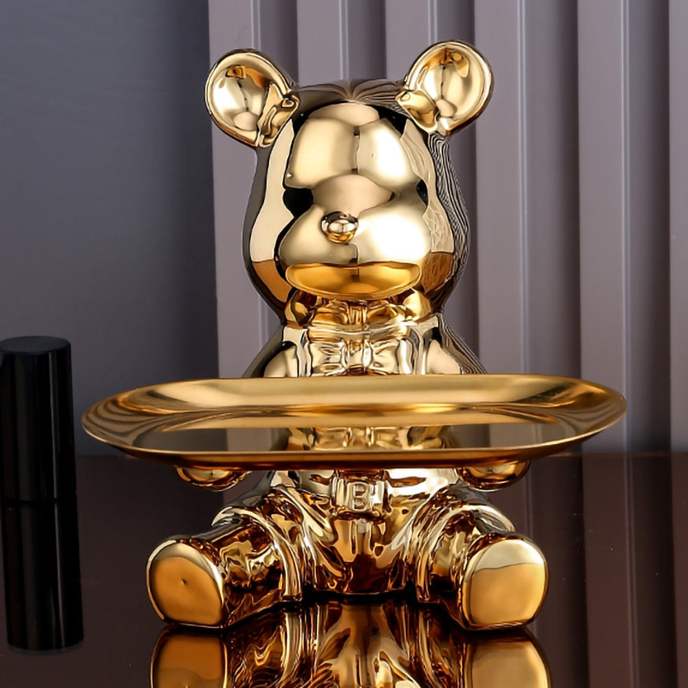 Ceramic Bear Sculpture Tray and Piggy Bank – Whimsical Home Decor Accent 6