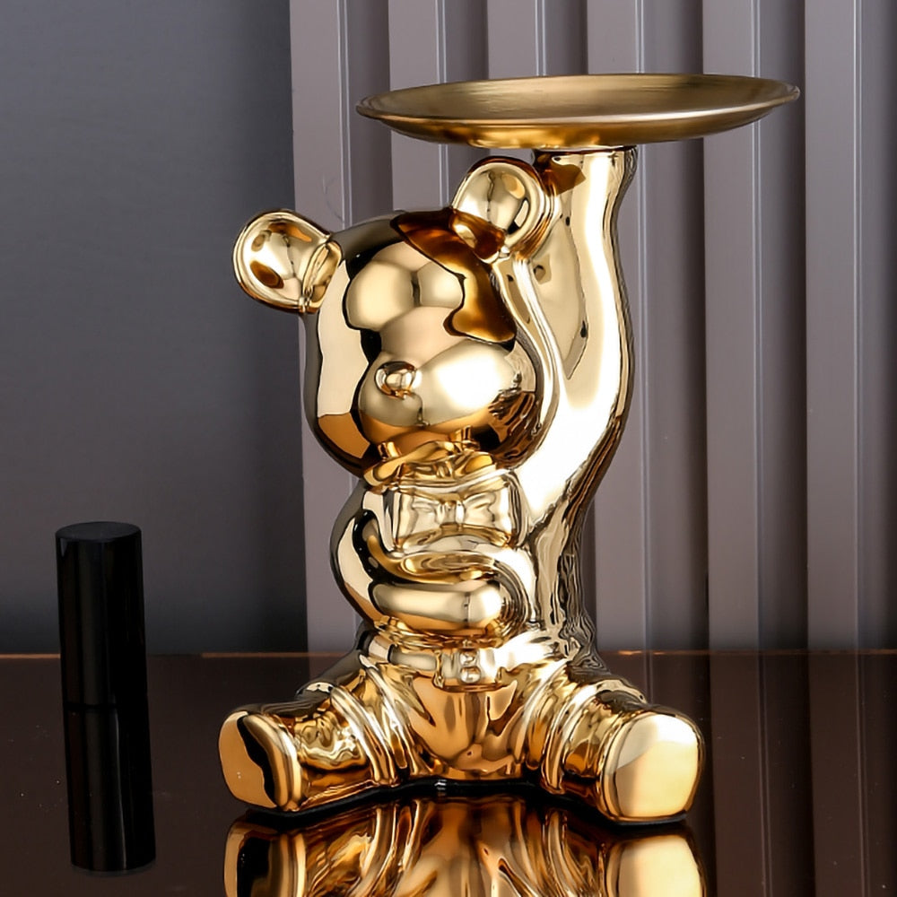 Ceramic Bear Sculpture Tray and Piggy Bank – Whimsical Home Decor Accent 5