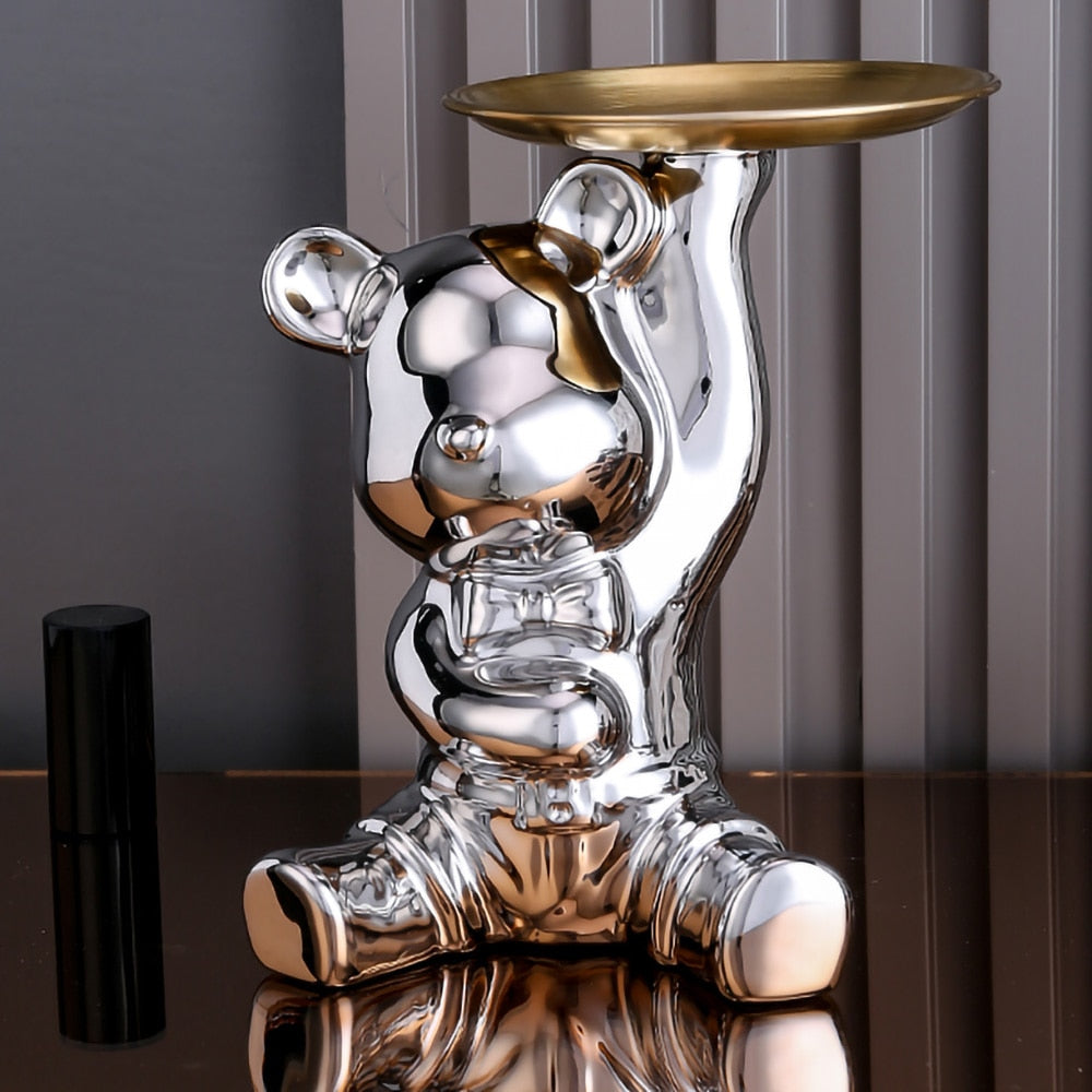 Ceramic Bear Sculpture Tray and Piggy Bank – Whimsical Home Decor Accent 3