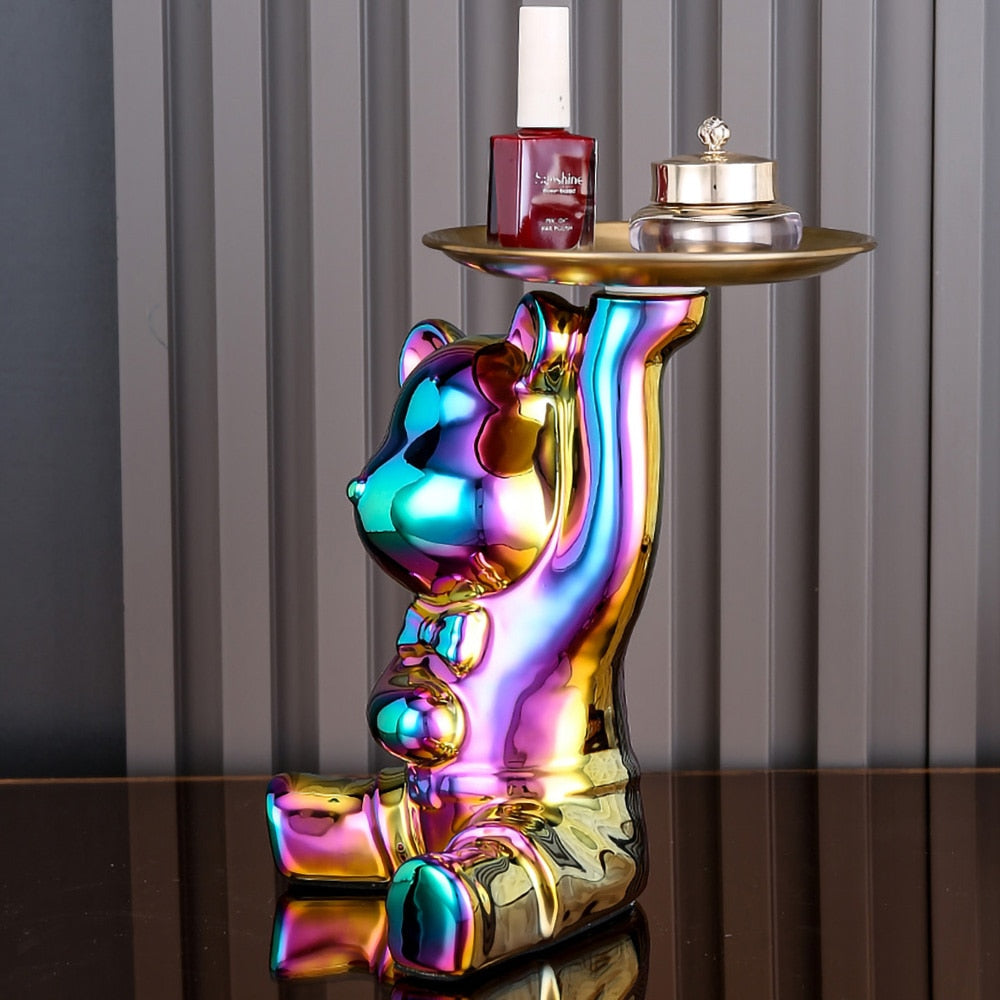 Ceramic Bear Sculpture Tray and Piggy Bank – Whimsical Home Decor Accent 7