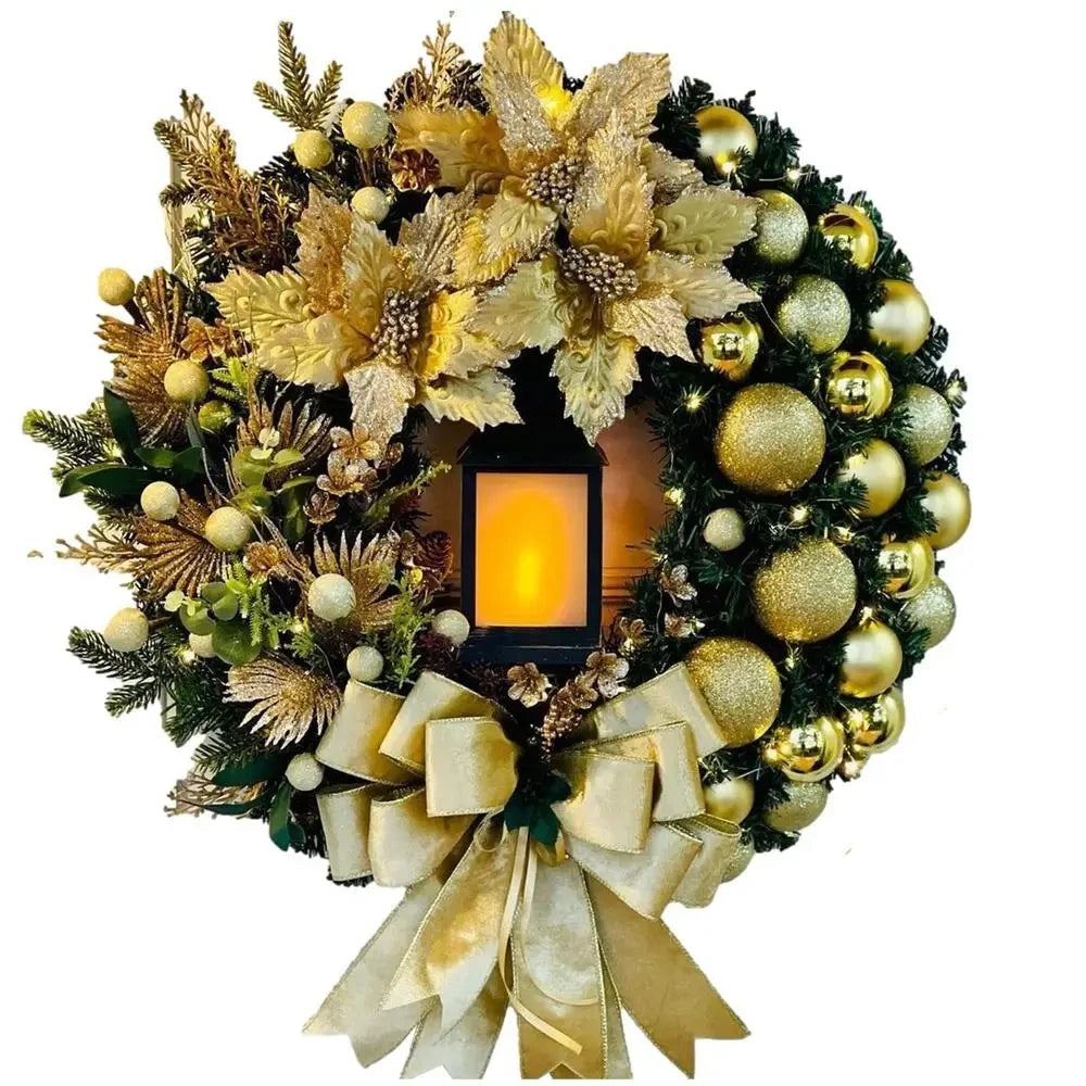 Christmas Door Wreath with Lantern and Bow – Festive Holiday Decor for Home 2