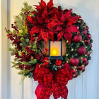Christmas Door Wreath with Lantern and Bow – Festive Holiday Decor for Home 1
