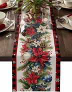 Christmas Table Runner – Linen Poinsettia Design for Holiday Dining Decor 7