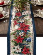Christmas Table Runner – Linen Poinsettia Design for Holiday Dining Decor 6