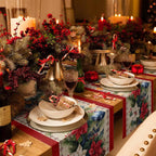 Christmas Table Runner – Linen Poinsettia Design for Holiday Dining Decor 4