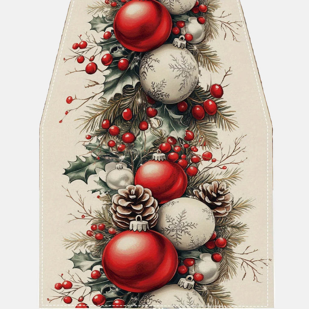 Christmas Table Runner with Pine Cone and Berry Design – Festive Holiday Decor 0