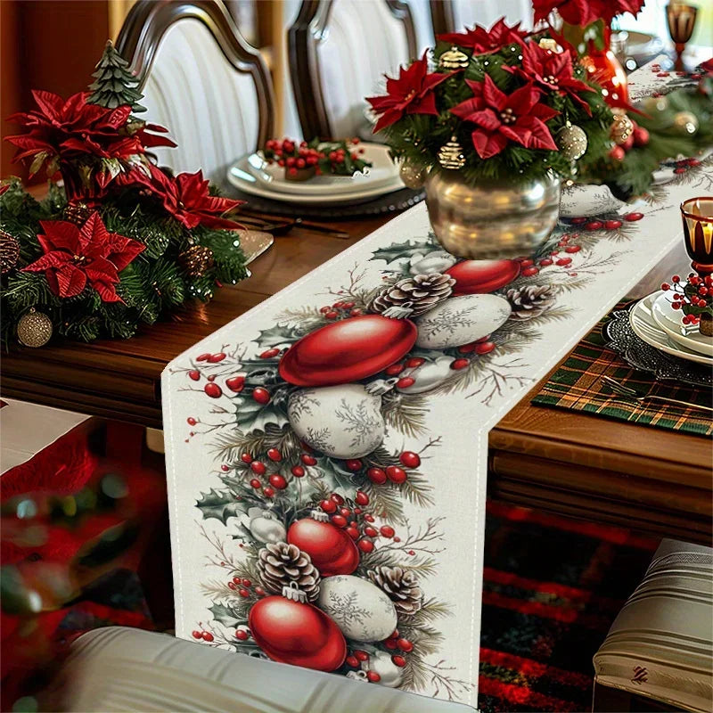 Christmas Table Runner with Pine Cone and Berry Design – Festive Holiday Decor 1