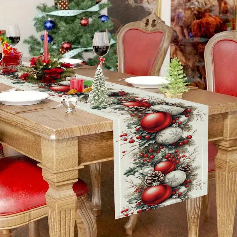 Christmas Table Runner with Pine Cone and Berry Design – Festive Holiday Decor 4