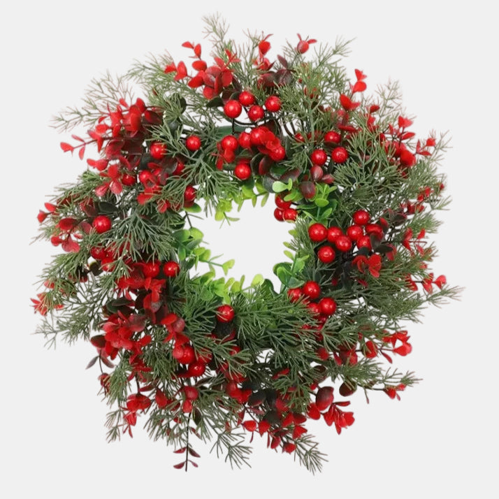 Christmas Wreath with Red Berries – Eucalyptus Door Decor for Holidays 0