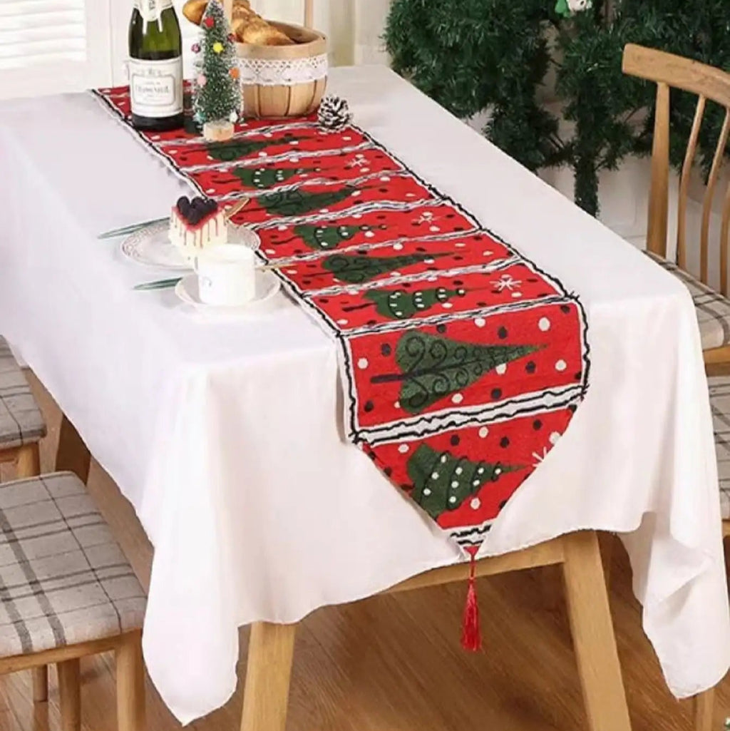 Colorful Christmas Table Runner – Festive Polyester-Cotton Holiday Decor 0