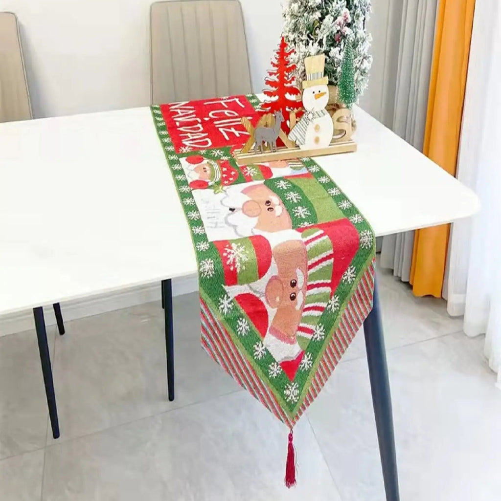 Colorful Christmas Table Runner – Festive Polyester-Cotton Holiday Decor 3