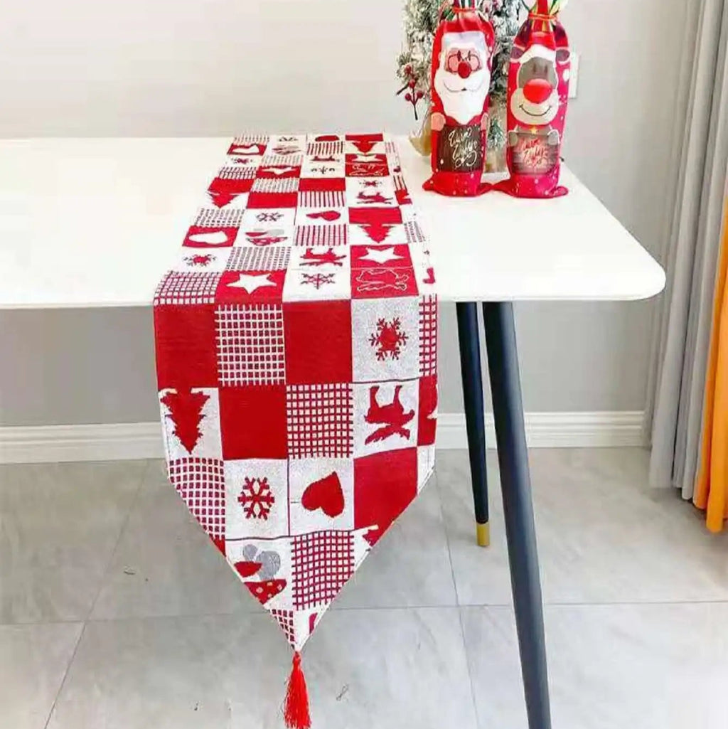 Colorful Christmas Table Runner – Festive Polyester-Cotton Holiday Decor 10