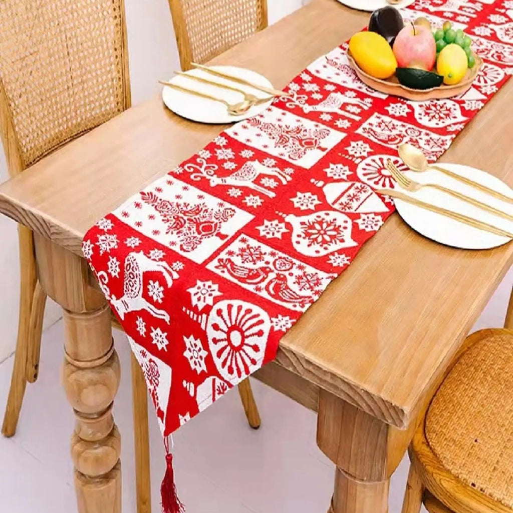 Colorful Christmas Table Runner – Festive Polyester-Cotton Holiday Decor 6