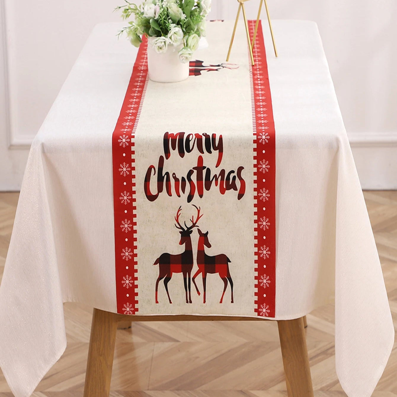 Colorful Christmas Table Runner – Festive Polyester-Cotton Holiday Decor 8