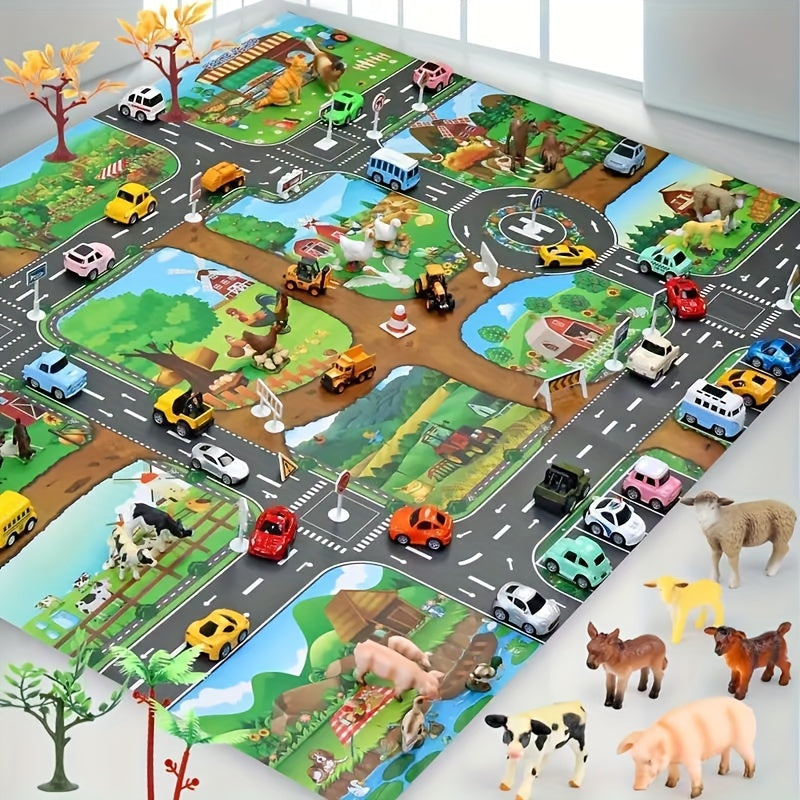 Colorful Kids Play Mat with Farm and Road Design – Interactive Play Rug for Children-Play Mat-Unique Casa-Unique Casa