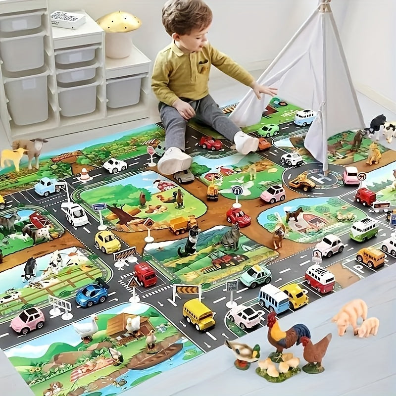 Colorful Kids Play Mat with Farm and Road Design – Interactive Play Rug for Children-Play Mat-Unique Casa-Unique Casa