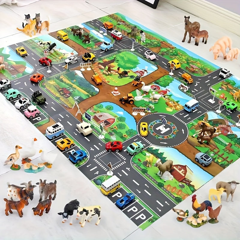 Colorful Kids Play Mat with Farm and Road Design – Interactive Play Rug for Children-Play Mat-Unique Casa-Unique Casa