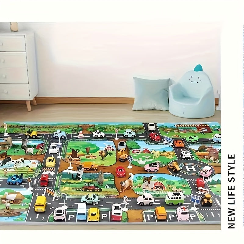 Colorful Kids Play Mat with Farm and Road Design – Interactive Play Rug for Children-Play Mat-Unique Casa-Unique Casa