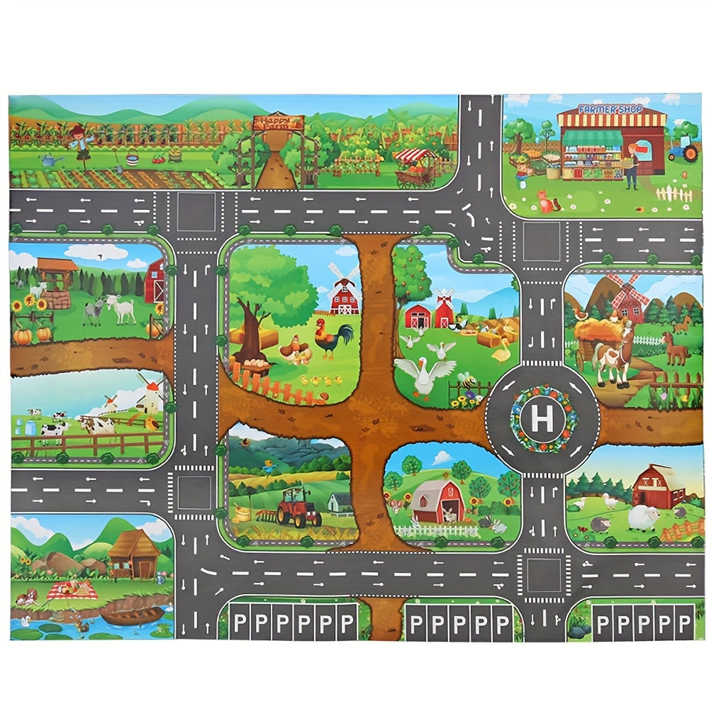 Colorful Kids Play Mat with Farm and Road Design – Interactive Play Rug for Children-Play Mat-Unique Casa-Unique Casa