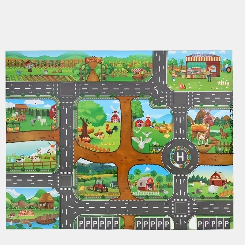 Colorful Kids Play Mat with Farm and Road Design – Interactive Play Rug for Children-Play Mat-Unique Casa-Unique Casa