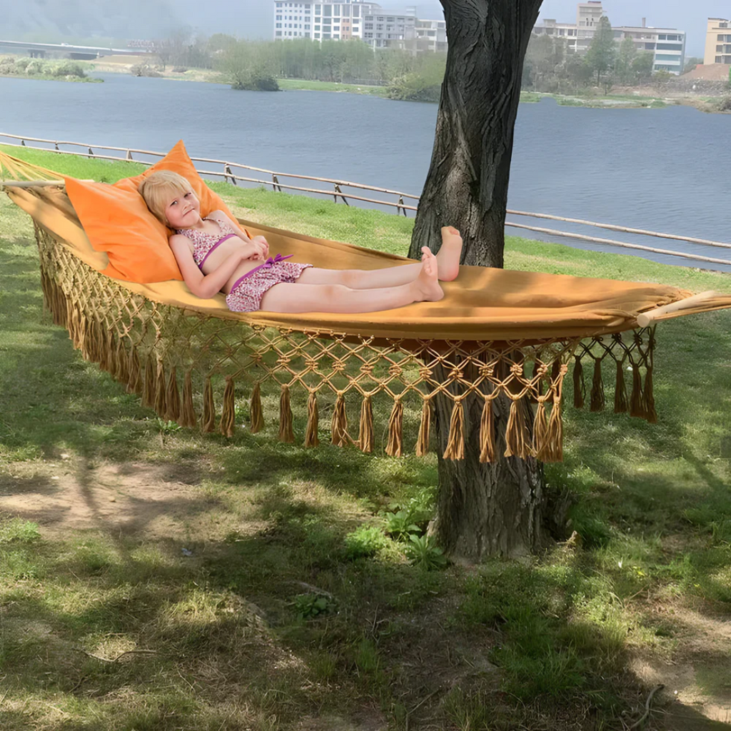 Comfortable Outdoor Hammock with Wooden Posts – Ideal for Garden Relaxation 1