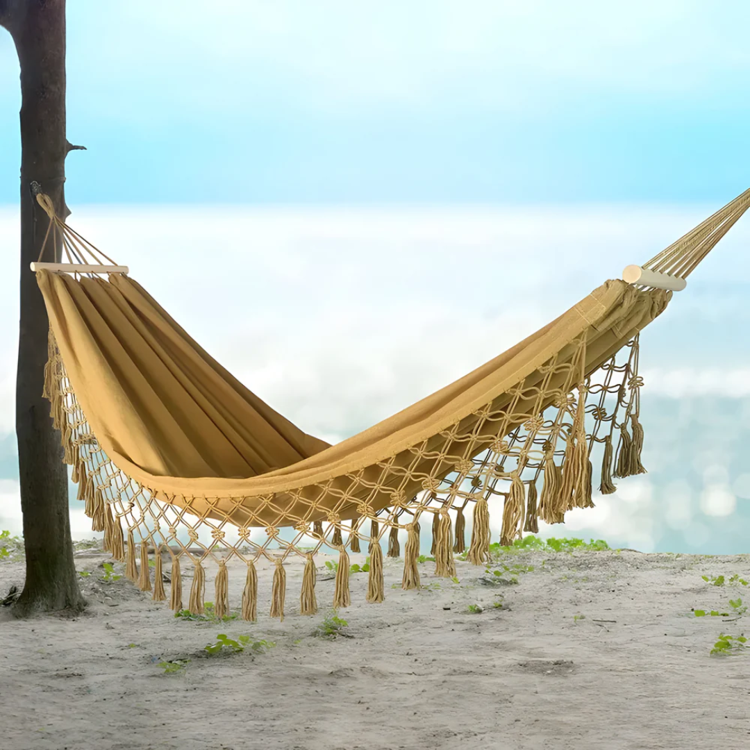 Comfortable Outdoor Hammock with Wooden Posts – Ideal for Garden Relaxation 3