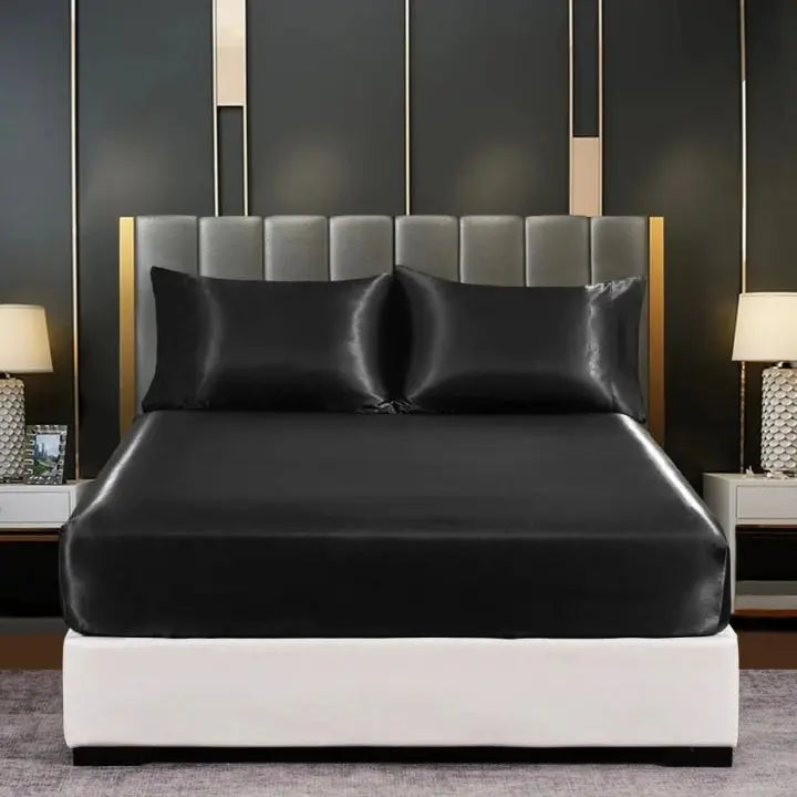 Cooling Ice-Silk Bed Set – Breathable Wrinkle-Free Bedding for Hot Sleepers-Bed Sheet Set-Unique Casa-Black-Queen Bed (152x203 cm)-Unique Casa