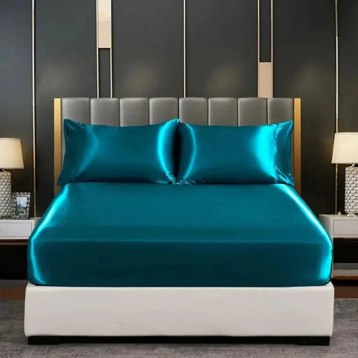 Cooling Ice-Silk Bed Set – Breathable Wrinkle-Free Bedding for Hot Sleepers-Bed Sheet Set-Unique Casa-Blue-Queen Bed (152x203 cm)-Unique Casa