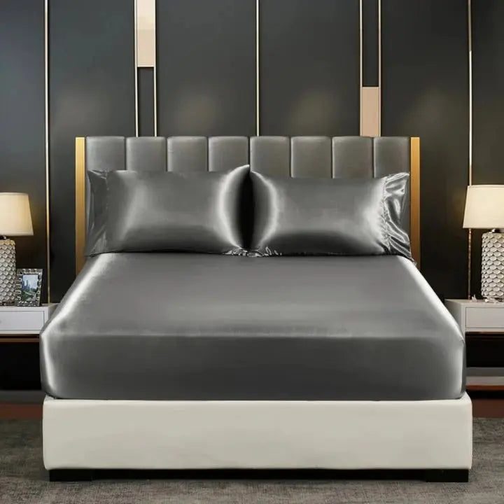 Cooling Ice-Silk Bed Set – Breathable Wrinkle-Free Bedding for Hot Sleepers-Bed Sheet Set-Unique Casa-Dark Grey-Queen Bed (152x203 cm)-Unique Casa